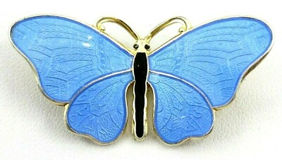 #ad Olaf Hjortdahl S 925 Sterling Light Blue Enamel Butterfly Brooch Pin Signed $329.99