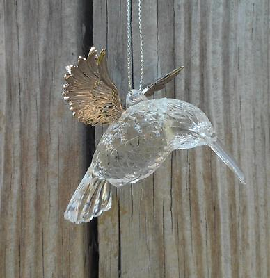 #ad Silver Tree Clear Acrylic with Silver Wings Hummingbird Christmas Ornament $7.54