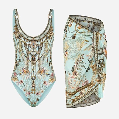 #ad Vintage Court Flower Print Rectangle Strap Blouse One piece Swimsuit Cover Up $39.76