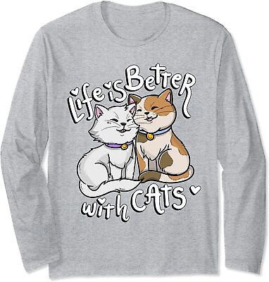 #ad Valentine#x27;s Cat Lover Life Is Better With Cats mother Long Sleeve T Shirt $22.99