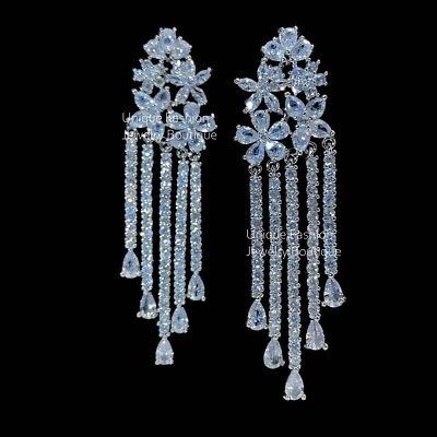 #ad 18k Platinum Filled Simulated Diamond Long Chandelier Earrings Designer Inspired $94.50