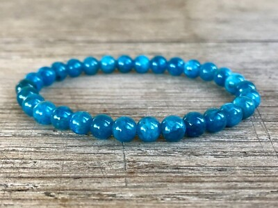 #ad #ad Natural Apatite Stone Beaded Bracelet Blue Gemstone Stretch Bracelet Handmade $11.07