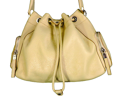 #ad #ad MONSAC Beige Pebbled Leather Drawstring Shoulder Bag Purse Handbag Side Pockets $39.00
