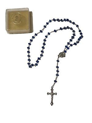 #ad Italian Vatican Museum Blue Shiny Bead Rosary New In Box $20.00