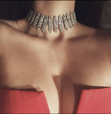 #ad Women’s Trendy Fashion Rhinestone Choker Necklace Chunky Crystal Collar Gold $16.99