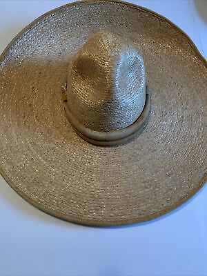 #ad 1940#x27;s MEXICAN SOMBRERO Hat Handmade LEATHER Band Label PAGALLE 6.75” bill 21” $71.20