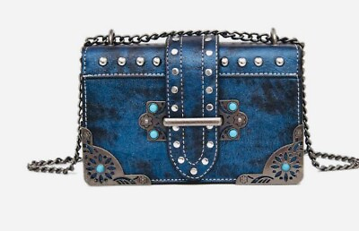 #ad Women Leather Square Chain Metal Crossbody Handbag $23.75