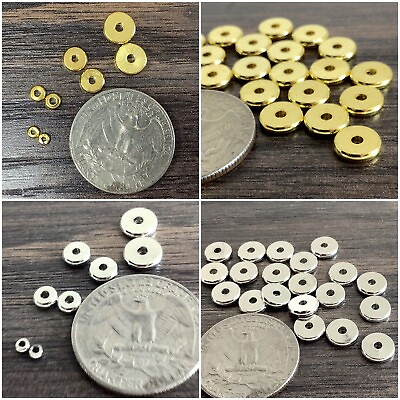 #ad Bulk lot Silver Disc Spacer Beads 3mm 4mm 5mm 6mm 7mm Gold Round Spacer Bead $4.99