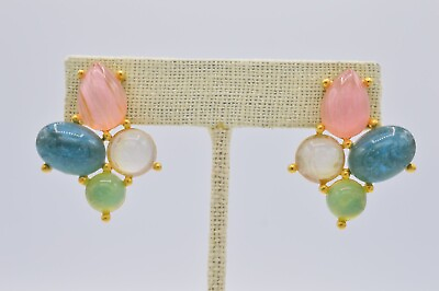 Givenchy Earrings Brushed Gold Gripoix Cabochon Pastel Vintage Runway RARE Bin8 $343.96