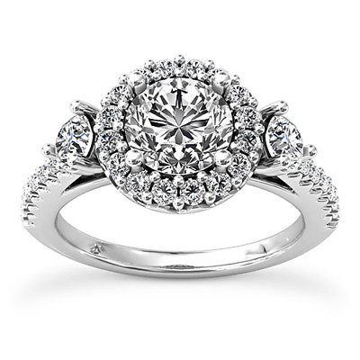 #ad Halo 3 Stone 2.01 Ct VS1 E Round Lab Created Diamond Engagement Ring White Gold $1565.00