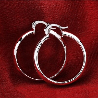 #ad Womens Fashion Jewelry Sterling Silver 1 1 2quot; Solid Thick Round Hoop Earrings $4.90