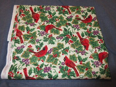 #ad VIP Cranston Print Works Fabric CARDINALS Holly Purple Flowers 22 x 21 in $5.00
