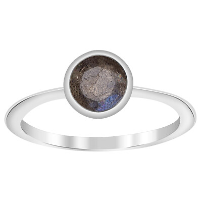 #ad Solitaire Round Labradorite Gemstone 925 Sterling Silver Stackable Women Ring $30.00