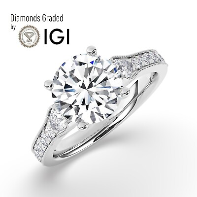 #ad Round Solitaire 18K White Gold Engagement Ring3.00 ct Lab grown IGI Certified $2658.10