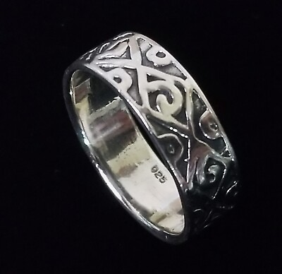 #ad Sterling Silver Wave Ring Band 925 Biker Mexico Ethnic Wide Cigar 10.5 $71.10