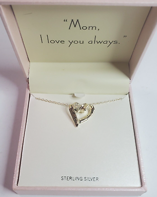#ad Hallmark Mom I Love You Always Heart Pendant Necklace Sterling Silver Boxed Gift $18.95