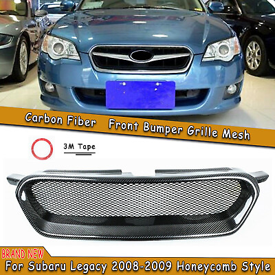 #ad Fit For Subaru Legacy 2008 2009 Black Carbon Fiber Front Bumper Grille Honeycomb $103.99