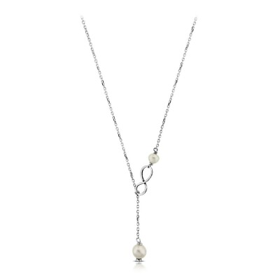 #ad Long Sterling Silver 925 Pendant Necklace Infinity Freshwater Pearl Layer Beaded $57.02