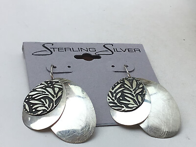 #ad Vintage Sterling Earrings 925 Silver Layered Textured Leaf Pierced NO OFFERS $10.00