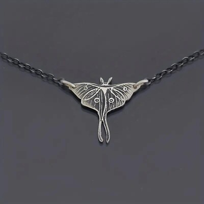 #ad Vintage Mysterious Moth Insect Pendant Silver Color Necklace Silver Plated Gift $9.98
