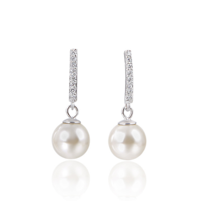 #ad Sterling silver 925 Dangle Pearl Earrings Bridal Wedding CZ Stud Earrings Box D7 $14.95