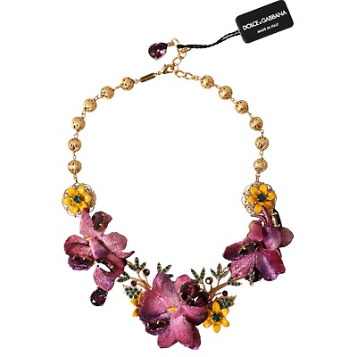 #ad DOLCE amp; GABBANA Necklace Gold Brass Mix Fiori Flowers Crystal Chain Link 1900usd $995.00