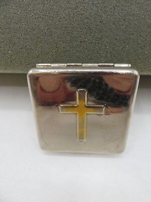 #ad Vintage 1960s Silver Toned Rosary Trinket Square Box Gold Tone Cross $11.00