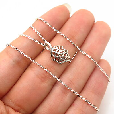 #ad 925 Sterling Silver Italy Leaf Design Pendant Chain Necklace 17quot; $22.99