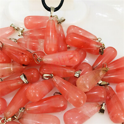 #ad 50Pcs Red Cherry Quartz Stone Agate Pendants 10 x 25mm Waterdrop Shape $21.24