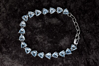 #ad 11.90Gm Unheated Natural Aquamarine 925 Sterling Silver Charm Bracelet For Girls $71.99