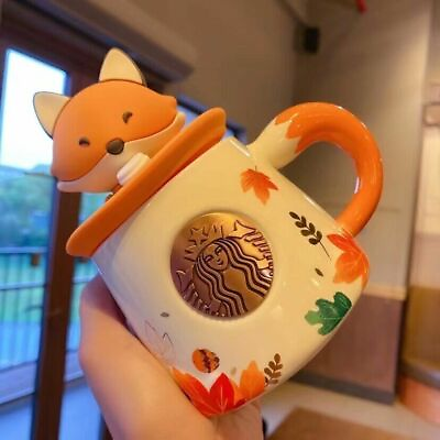 #ad Starbucks Fox Cute Autumn Forest Maple Leaf Ceramics Mug Cup Set with Lid 11oz $31.98