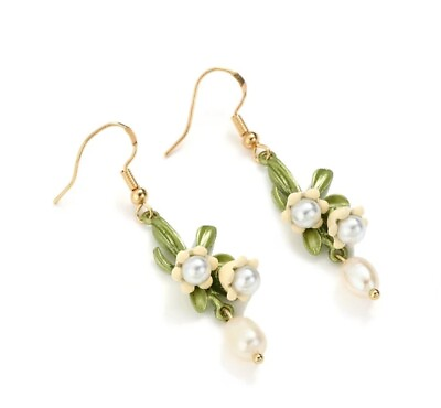 #ad Enamel Lily of the Valley Pearl Drop Earrings 1 pair $10.49