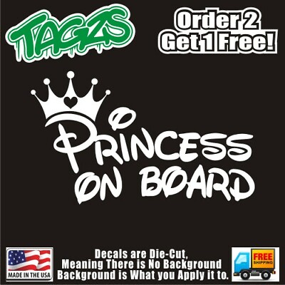 #ad Princess On Board Funny DieCut Vinyl Window Decal Sticker Car Truck SUV JDM $4.99