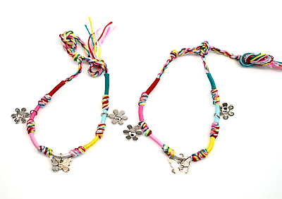 #ad 2 Pcs Multicolor Friendship Bracelets Anklets with Charms Handmade $5.99