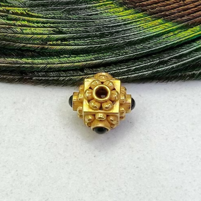 #ad Emerald Stone 18k Gold Bead Rare Designer 18k Gold Yellow Gold Charm Bead $133.34