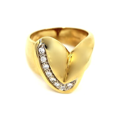 #ad Yellow Gold Ring 18k Heart with Diamonds Brilliant Cut $1756.03