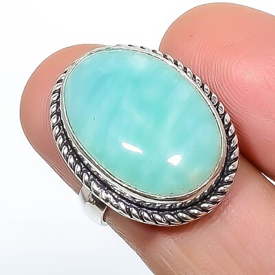 #ad Women Day Gift Amazonite Silver Plated Gift For Mum Statement Ring Size 6 $13.95