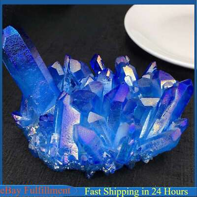 #ad 120g Large Natural Aura Blue Titanium Quartz Crystal Cluster Energy Reiki Stone $11.58
