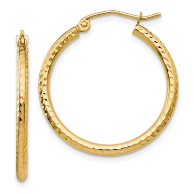 #ad 14K Yellow Gold Diamond cut 2mm Round Tube Hoop Earrings L 25 mm W 2 mm $193.50