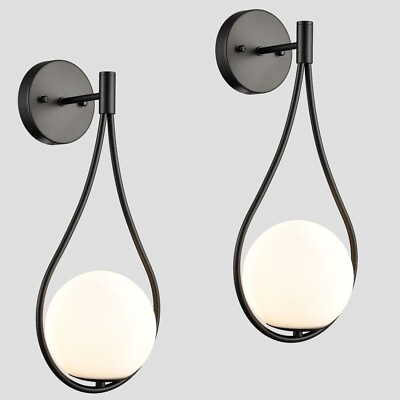 #ad Black Wall Sconces Set of Two Mid Century Modern Wall Light Fixtures for Bedroom $116.99