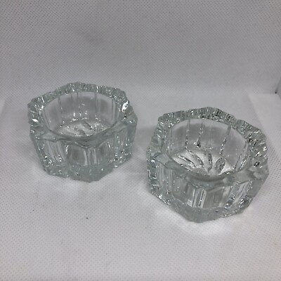 #ad Set Of 2 Thick Glass Salt Cellar’s. Pretty Cut Glass Pattern $7.50