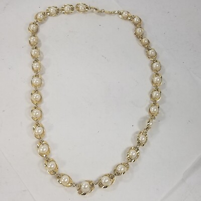 #ad Fabulous Vintage Gold Tone Caged Faux Pearl Collar Necklace $19.99
