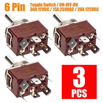 #ad 3PCS Heavy Duty DPDT ON OFF ON Toggle Switch 20A 125V 15A 250V Screw Terminals $10.98