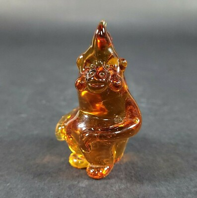#ad Hand Blown Art Glass Monkey Figurine Animal Amber Miniature 2.5 inches $12.97