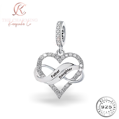 #ad Father amp; Daughter Infinity Heart Charm Genuine 925 Sterling Silver Gift Dad GBP 16.99