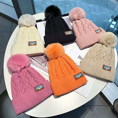 #ad Winter Hats for Women Fleece Lined Beanie Faux Fur Pom Pom Warm Knit Skull Cap $8.00