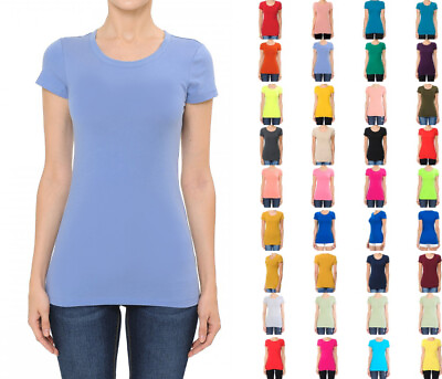 #ad Women#x27;s Premium Cotton Basic T Shirt Crew Neck Short Sleeve Plain Solids Fitted $9.99