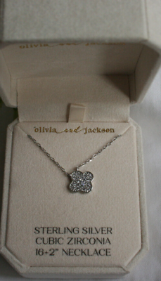#ad Flower Clover Shaped 925 Silver Pendant Necklace 16quot; 2quot; OLIVIA amp; JACKSON NIB $19.99