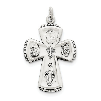 #ad Sterling Silver Antiqued Cross Pendant QC3467 $58.99