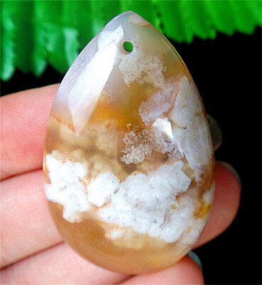 #ad 45x29x7mm Natural Cherry Blossom Agate Healing Teardrop Pendant Bead DY2084 $8.29